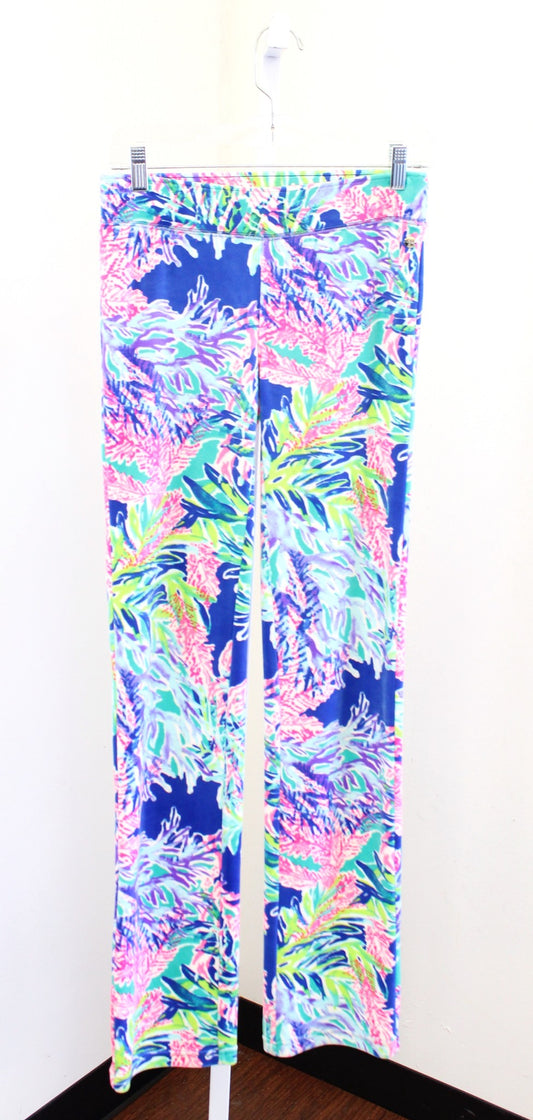 Lilly Pulitzer Jordynne Velour Multi Fan Club Pants Size XS Velvet Coral Print