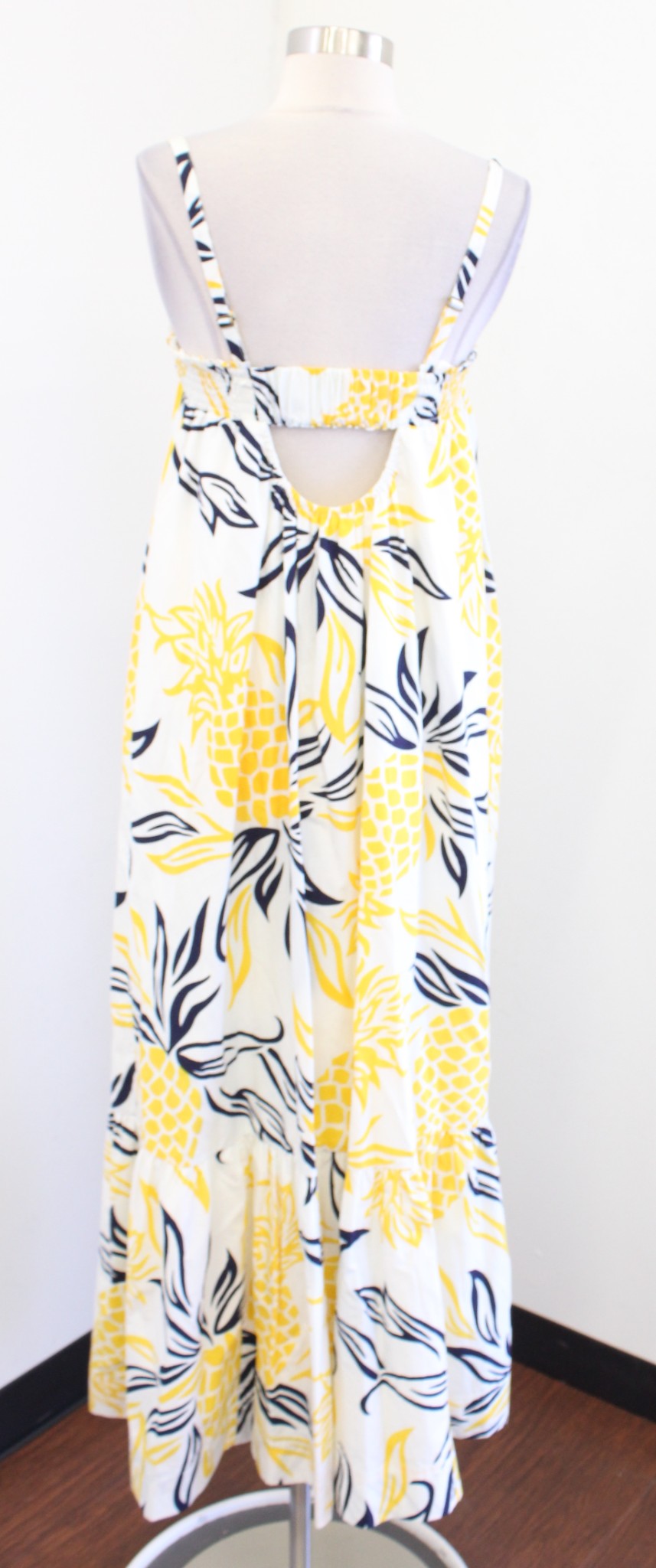 NWT by Anthropologie Yellow Pineapple Print Flounce Maxi Dress Size S Casual