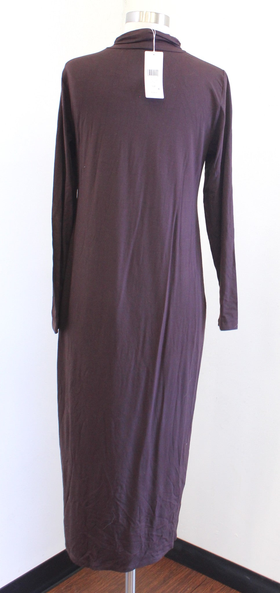 NWT Eileen Fisher Brown Viscose Jersey Knit Scrunch Neck Midi Dress Size S