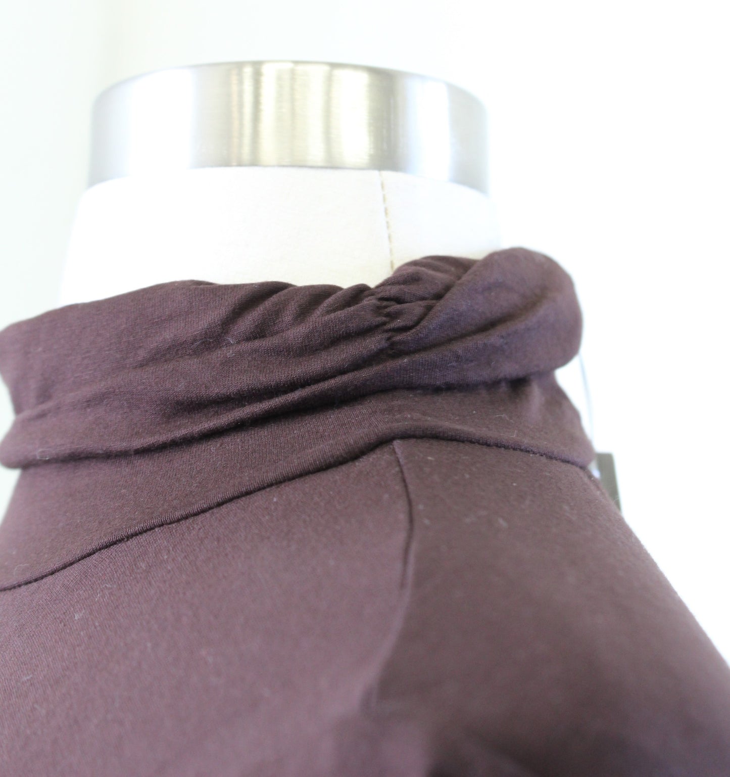 NWT Eileen Fisher Brown Viscose Jersey Knit Scrunch Neck Midi Dress Size S