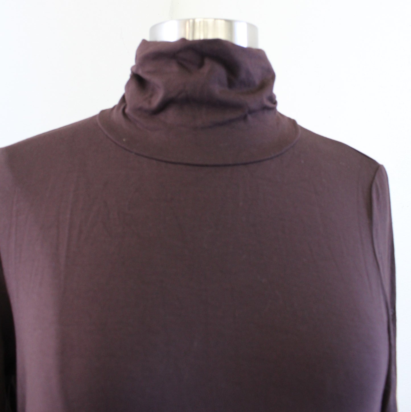 NWT Eileen Fisher Brown Viscose Jersey Knit Scrunch Neck Midi Dress Size S