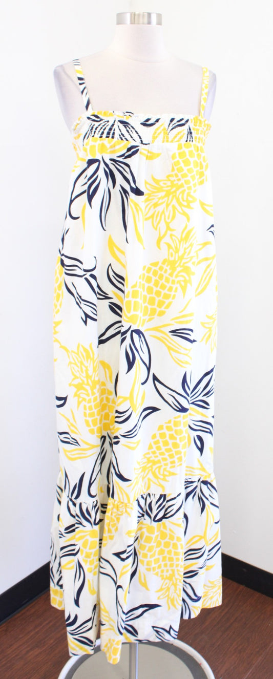 NWT by Anthropologie Yellow Pineapple Print Flounce Maxi Dress Size S Casual