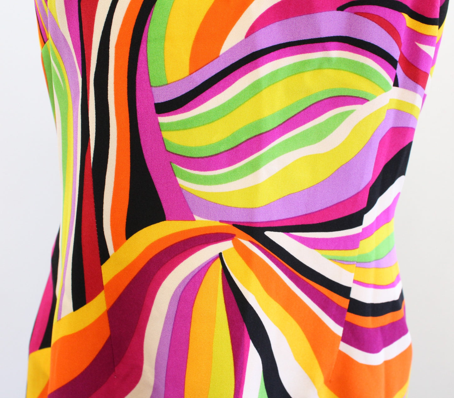 David Meister Colorful Abstract 70s Inspired Silk Halter Dress Size 10 Y2k