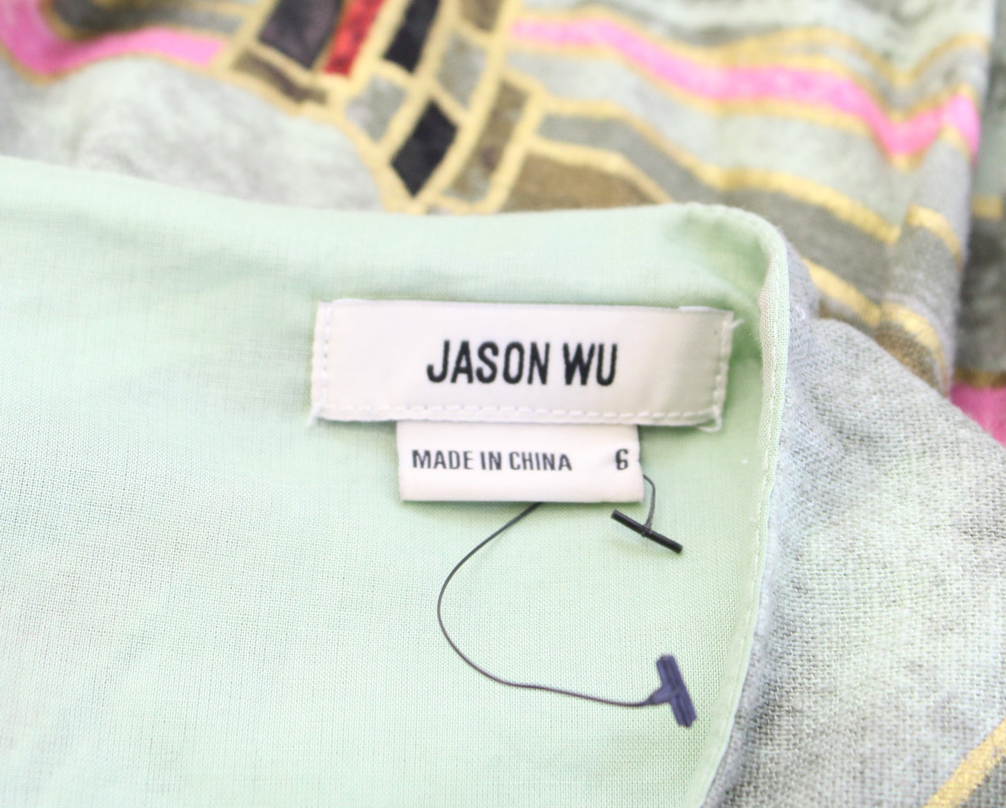 Jason Wu Abstract Printed Linen Blend Faux Wrap Dress Green Sz 6 Tropical Summer