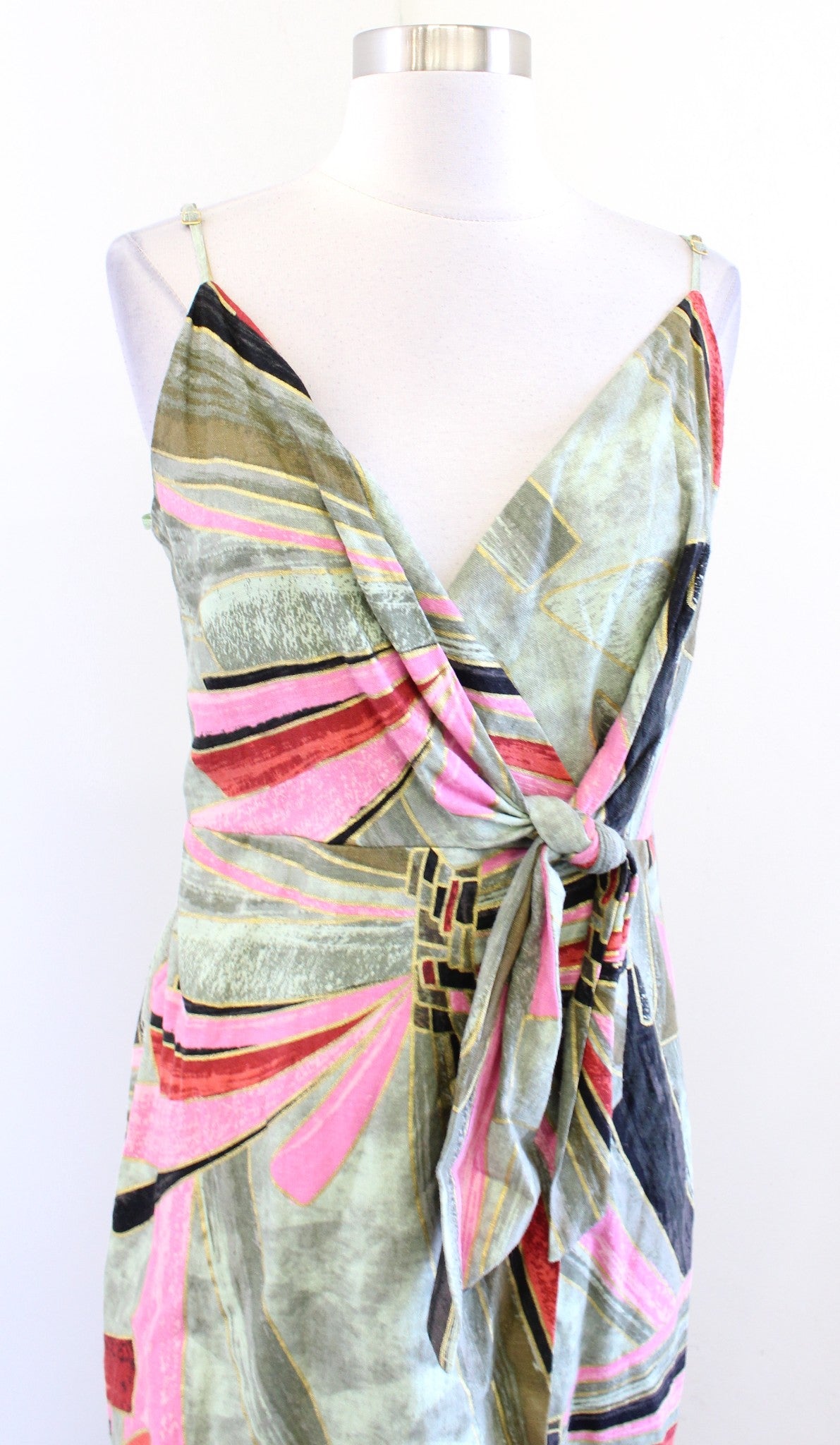 Jason Wu Abstract Printed Linen Blend Faux Wrap Dress Green Sz 6 Tropical Summer