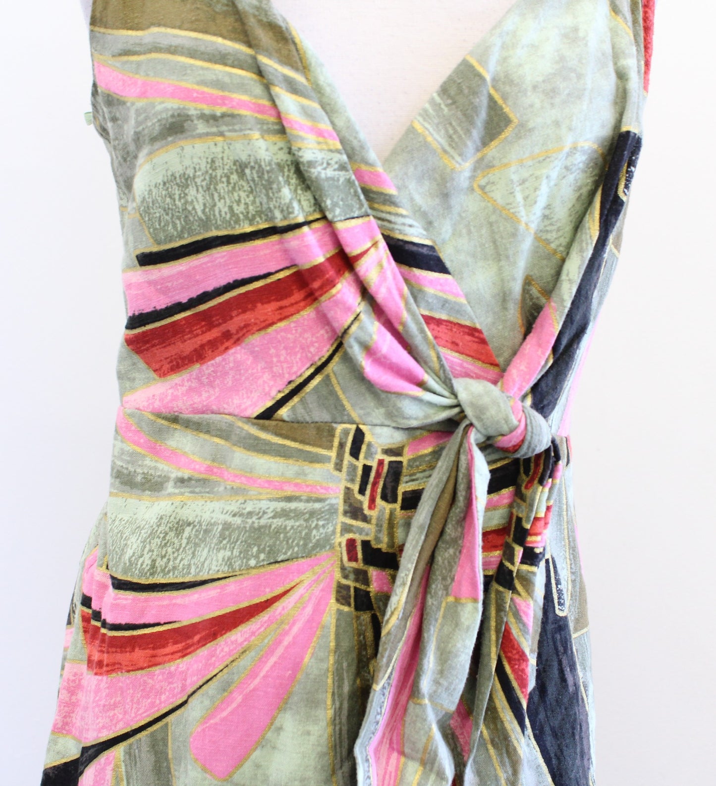 Jason Wu Abstract Printed Linen Blend Faux Wrap Dress Green Sz 6 Tropical Summer