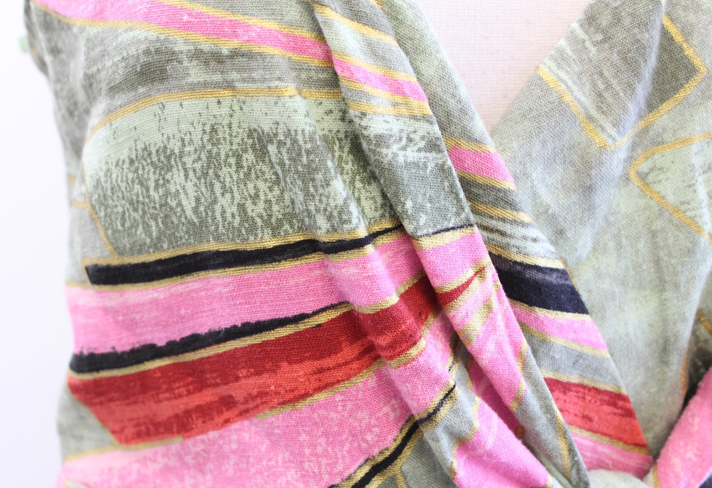 Jason Wu Abstract Printed Linen Blend Faux Wrap Dress Green Sz 6 Tropical Summer