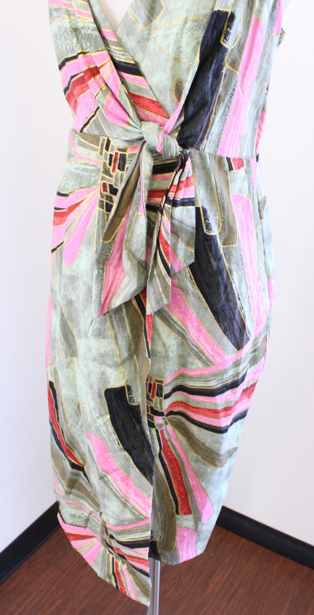 Jason Wu Abstract Printed Linen Blend Faux Wrap Dress Green Sz 6 Tropical Summer