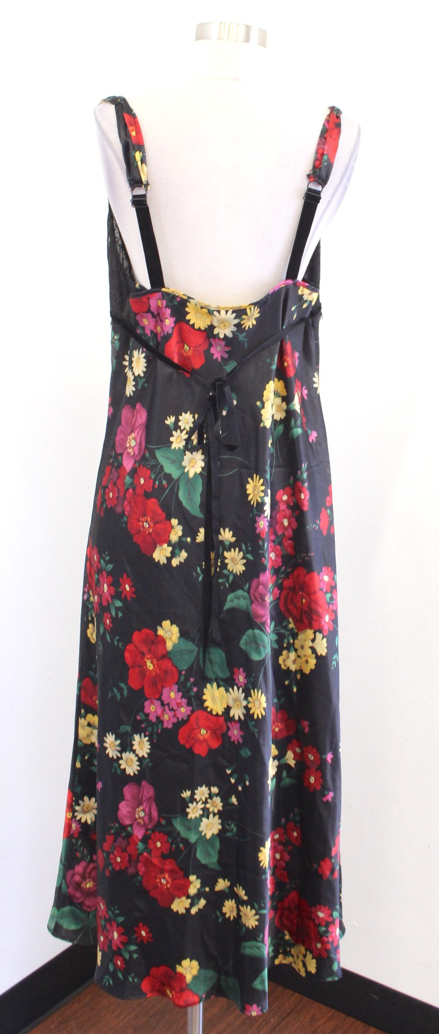 Vtg 2000s Y2k Black Floral Lace Trim Slip Dress Night Gown Size L Whimsygoth Red