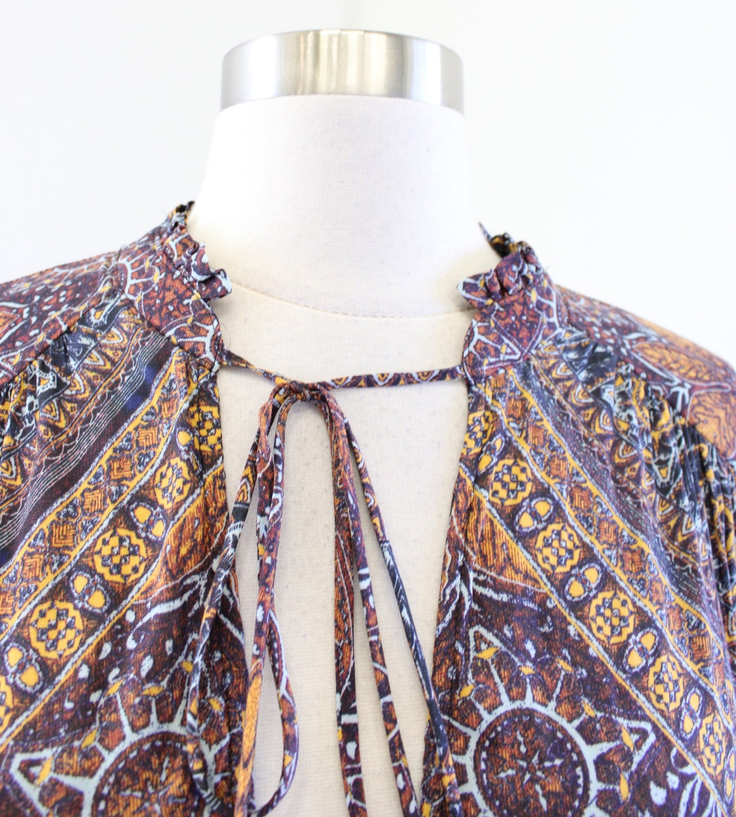 NWT Free People Little Runaway Geometric Medallion Print Top Blouse Size M Long Sleeve