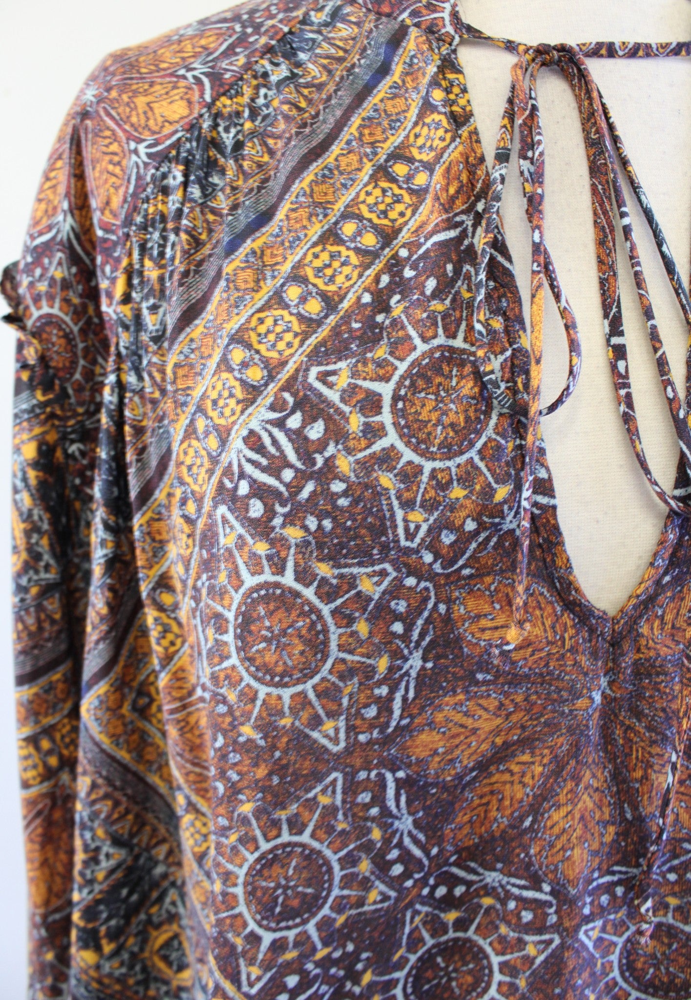 NWT Free People Little Runaway Geometric Medallion Print Top Blouse Size M Long Sleeve
