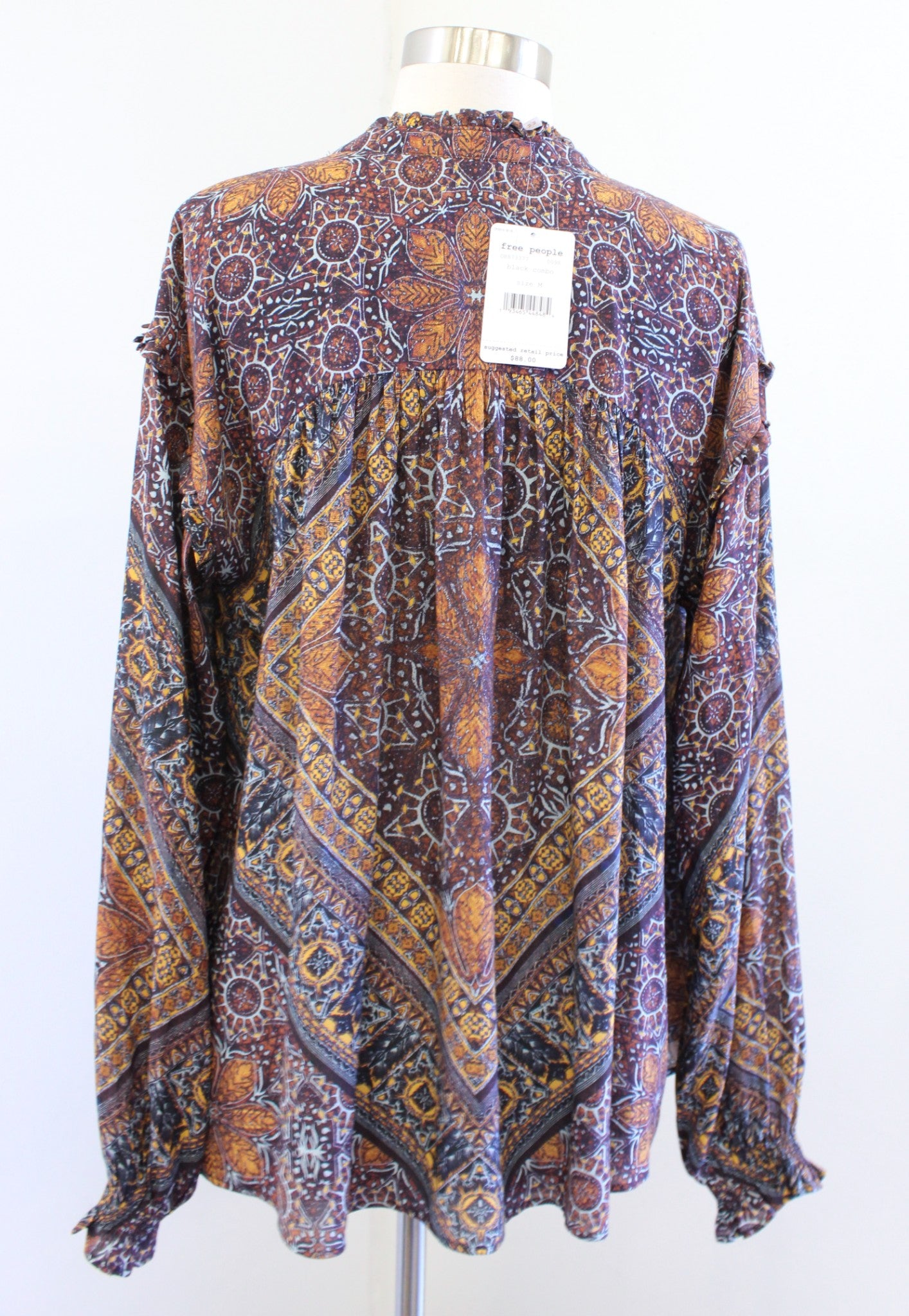 NWT Free People Little Runaway Geometric Medallion Print Top Blouse Size M Long Sleeve