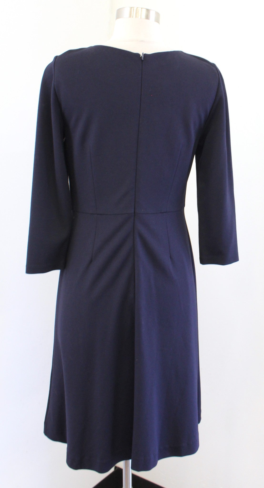 NWT Talbots Navy Blue Ponte Fit and Flare Scarf Neck Trim Dress Size 4P Nautical