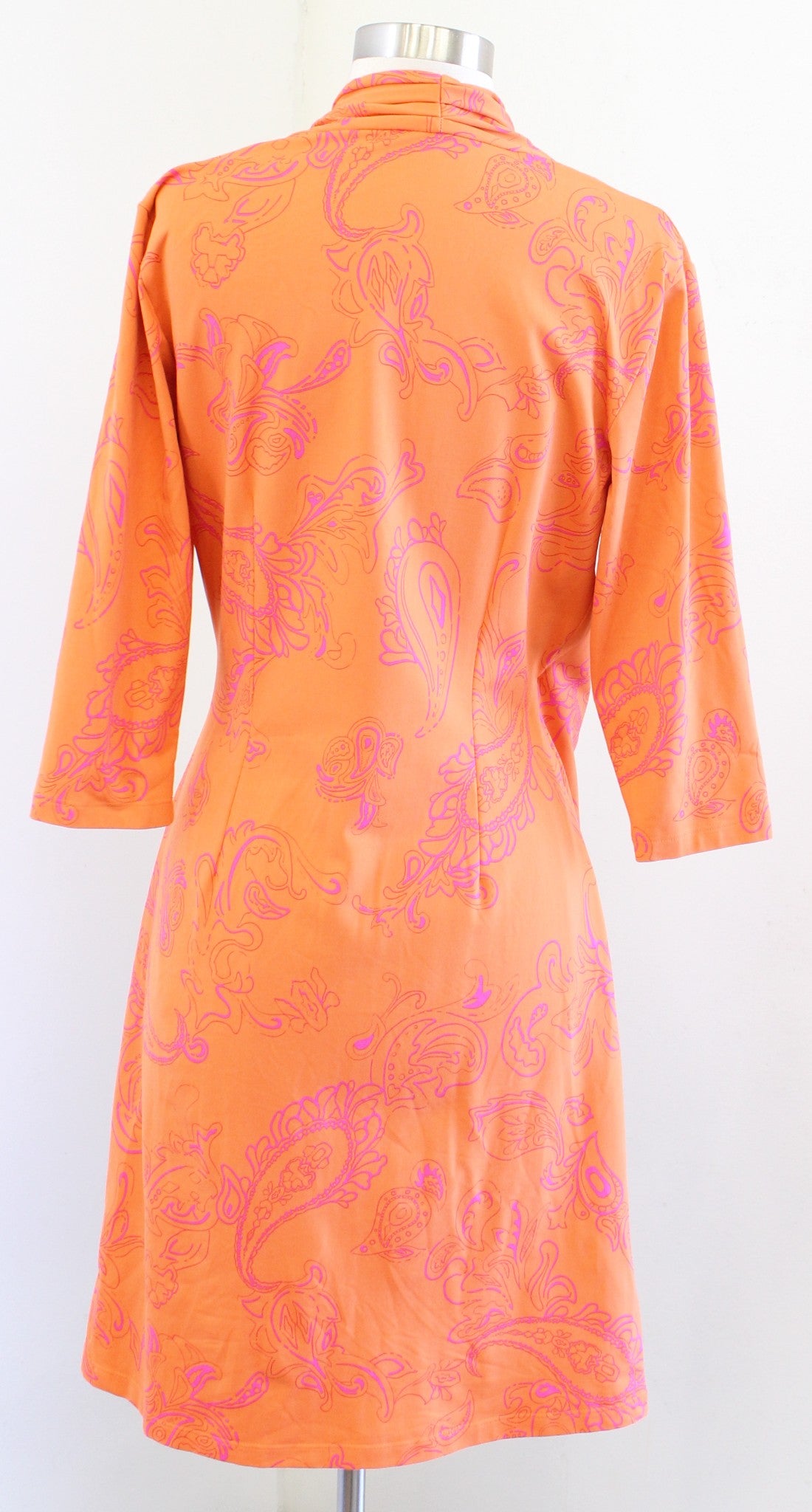 J McLaughlin Orange Pink Paisley Print Panama Wrap Dress Catalina Cloth Size M