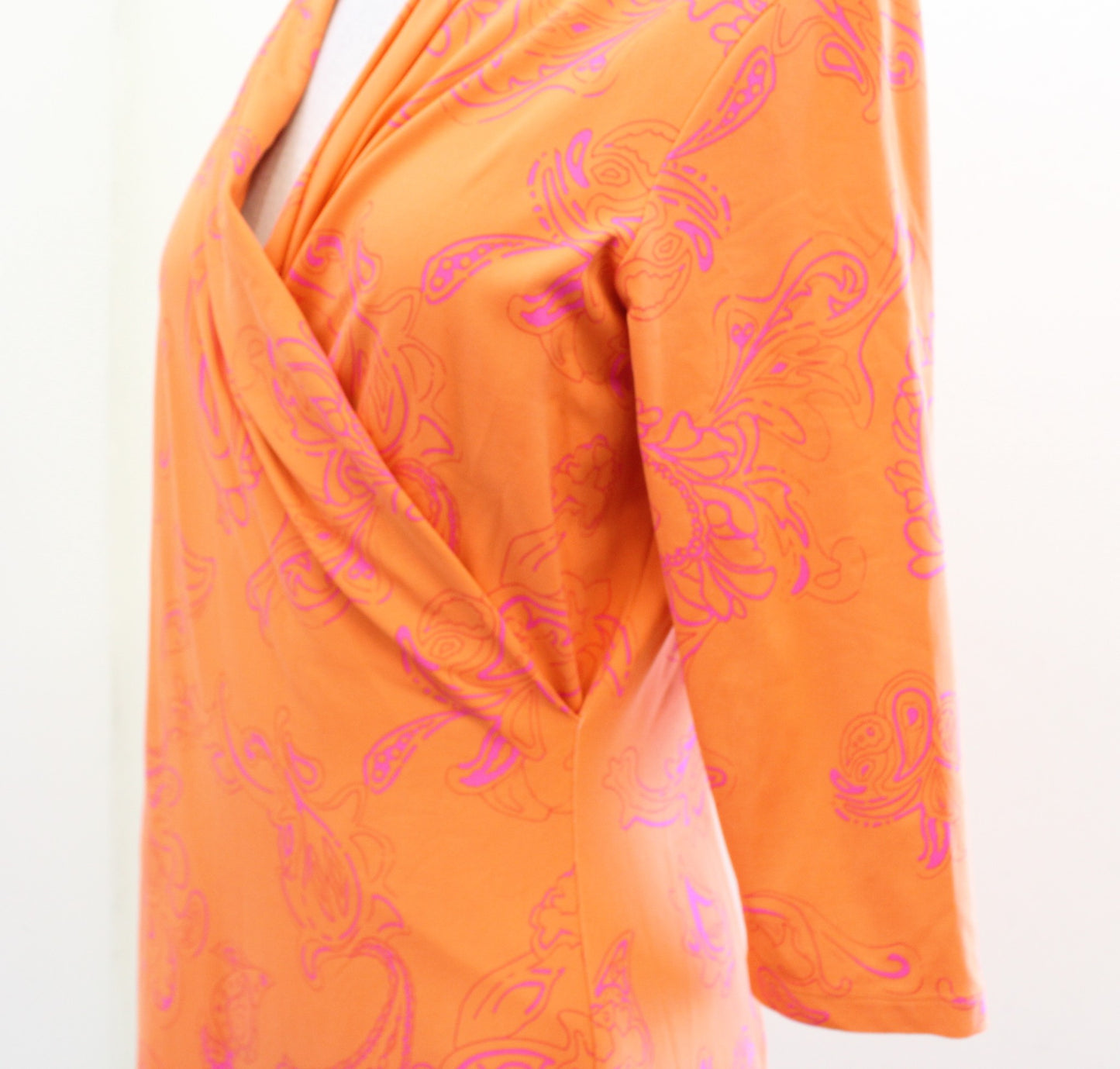 J McLaughlin Orange Pink Paisley Print Panama Wrap Dress Catalina Cloth Size M