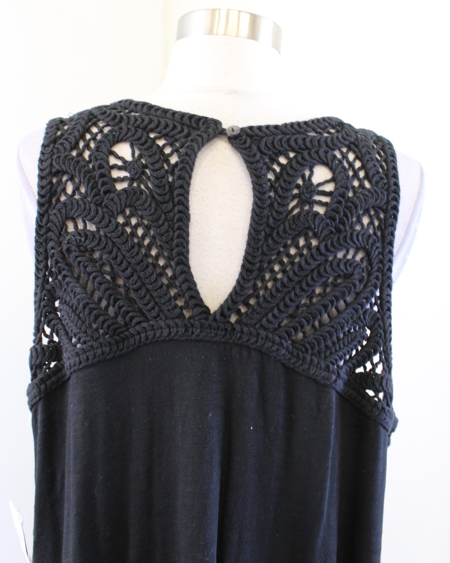 NWT J Jill Womens Solid Black Knit Crochet Yoke Maxi Dress Size 1X Sleeveless