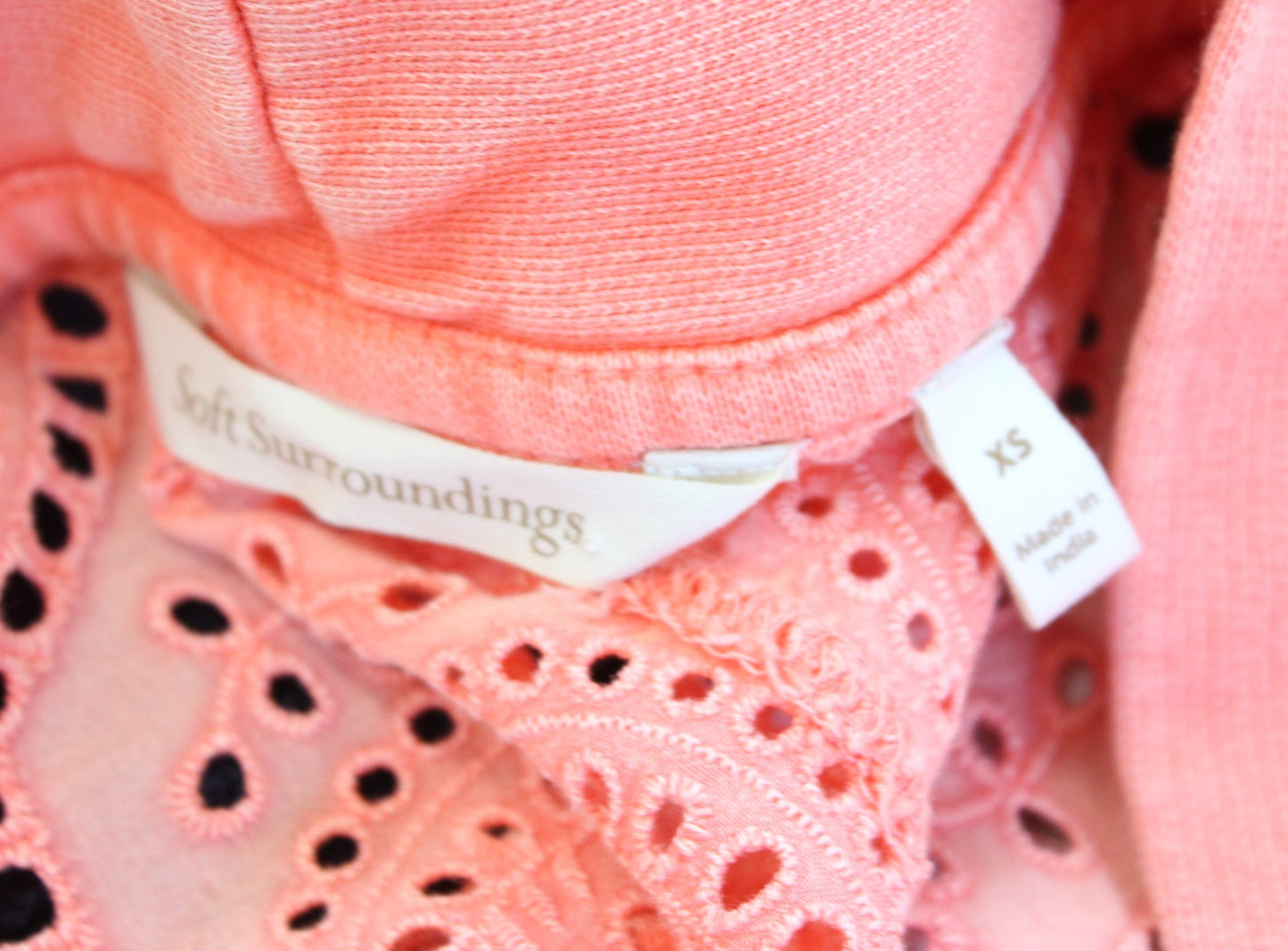 Soft Surroundings Ellie Topper Peach Coral Eyelet Embroidered Cardigan Size XS