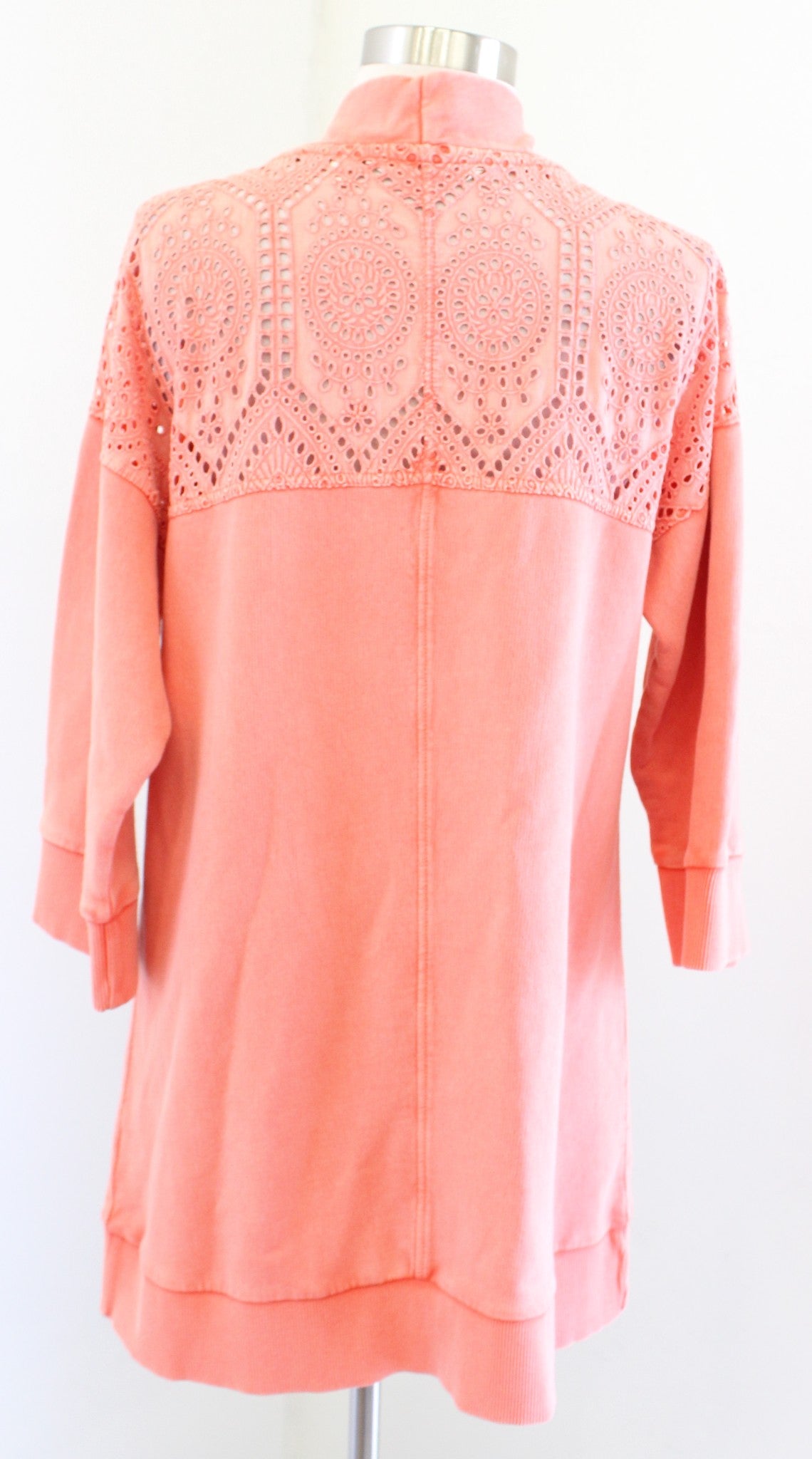 Soft Surroundings Ellie Topper Peach Coral Eyelet Embroidered Cardigan Size XS