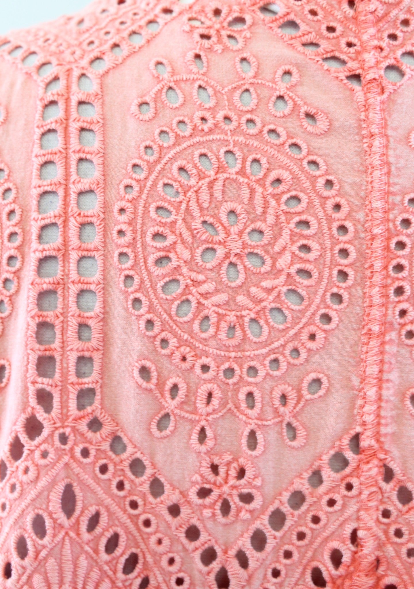 Soft Surroundings Ellie Topper Peach Coral Eyelet Embroidered Cardigan Size XS