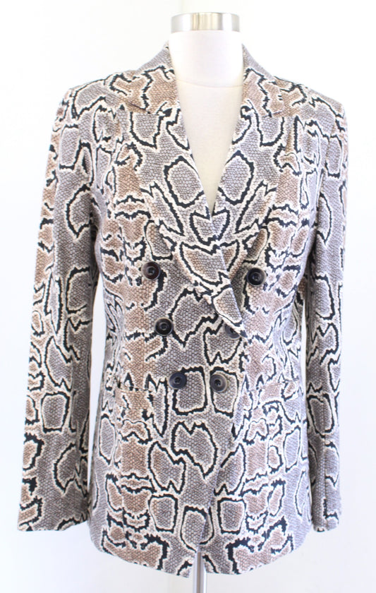CAbi Womens Python Blazer Double Breasted Snakeskin Print Jacket Size 8 Gray