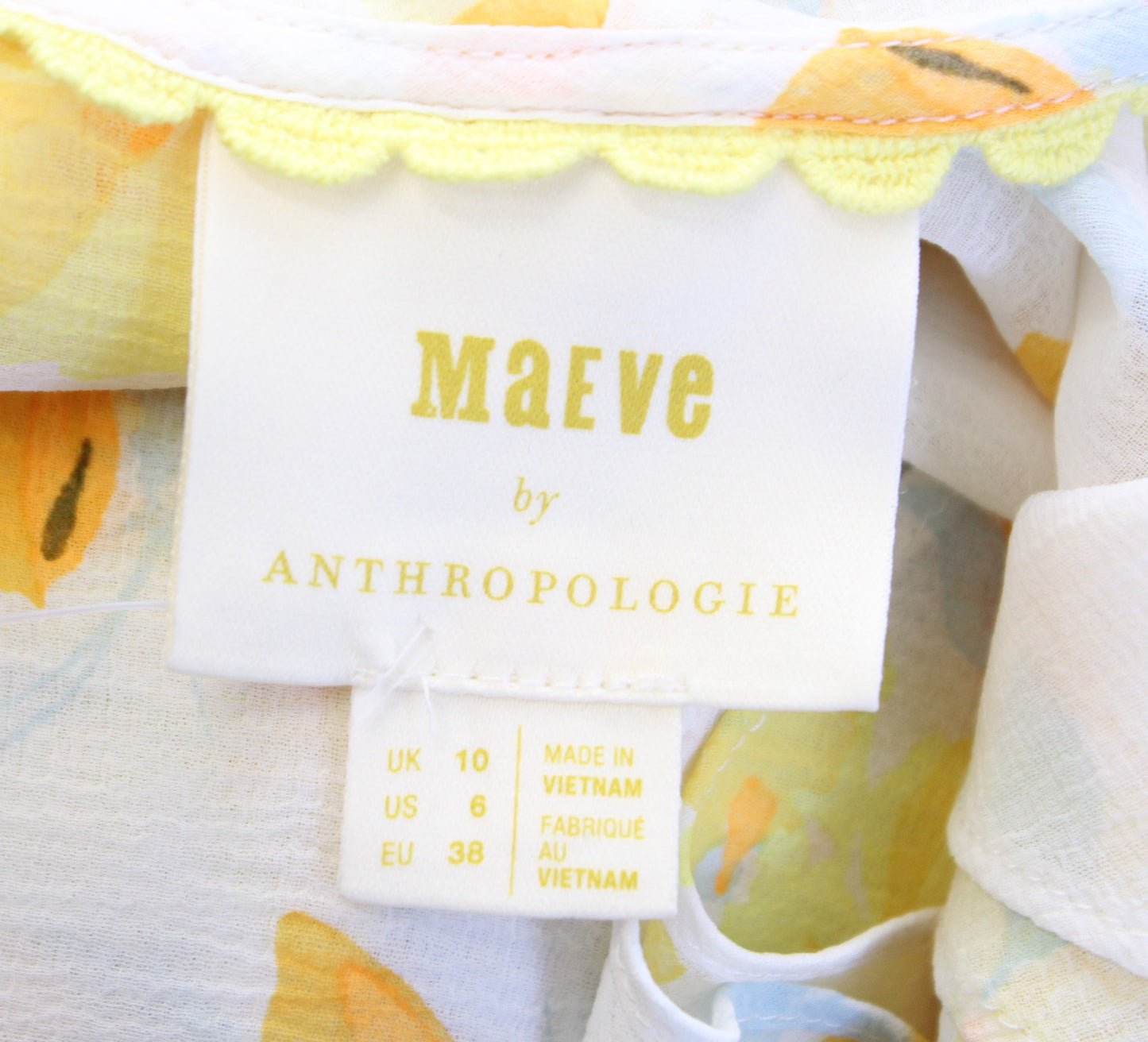 Maeve Anthropologie Daffodil Floral Print Ruffle Top Blouse V Neck Size 6 Yellow