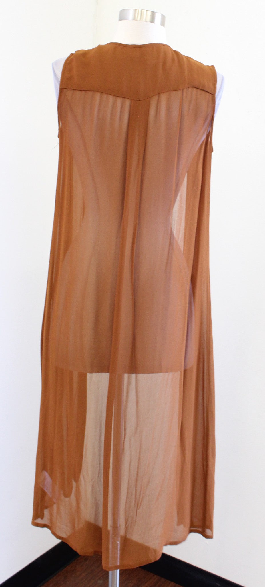 Maeve Anthropologie Meriwether Sheer Button Front Duster Tunic Top Blouse Size 0 Sleeveless