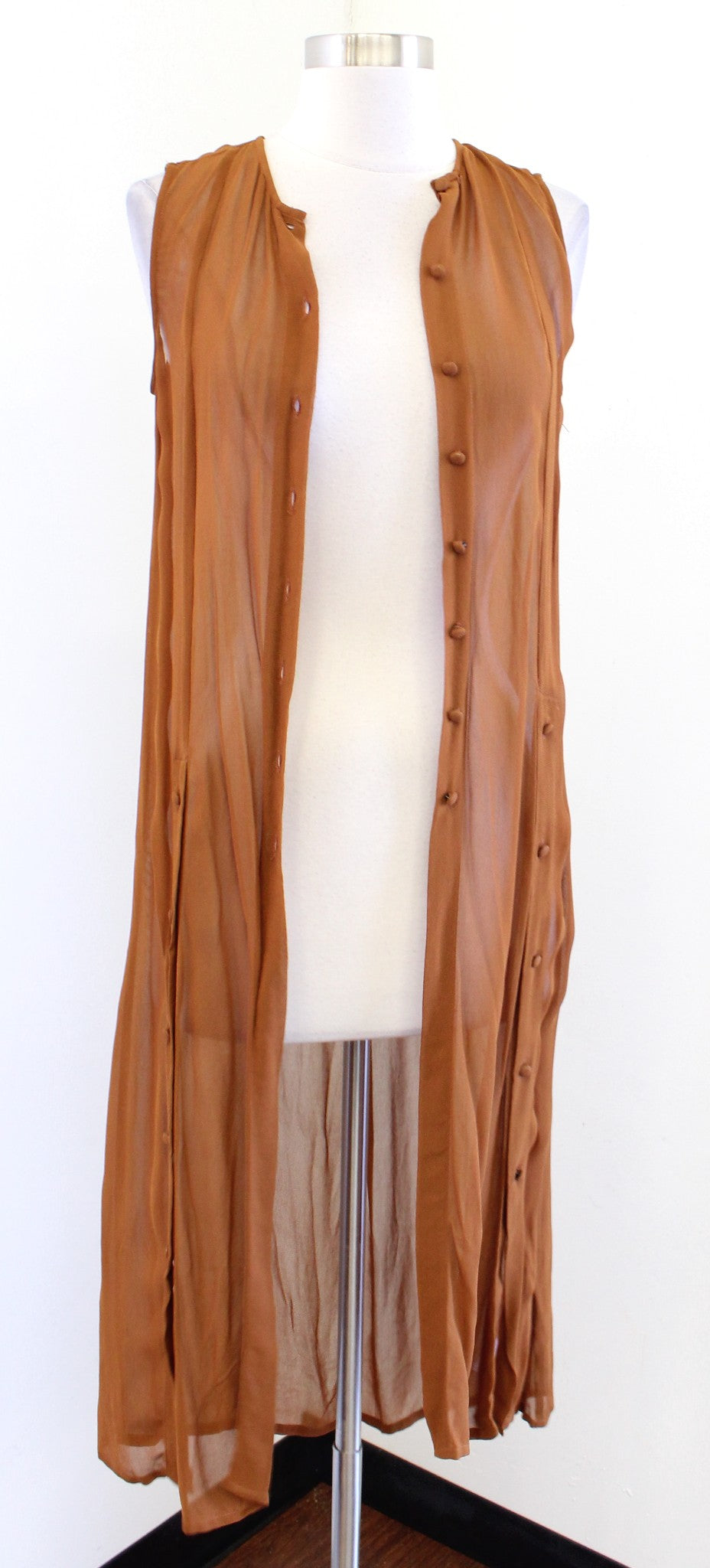 Maeve Anthropologie Meriwether Sheer Button Front Duster Tunic Top Blouse Size 0 Sleeveless