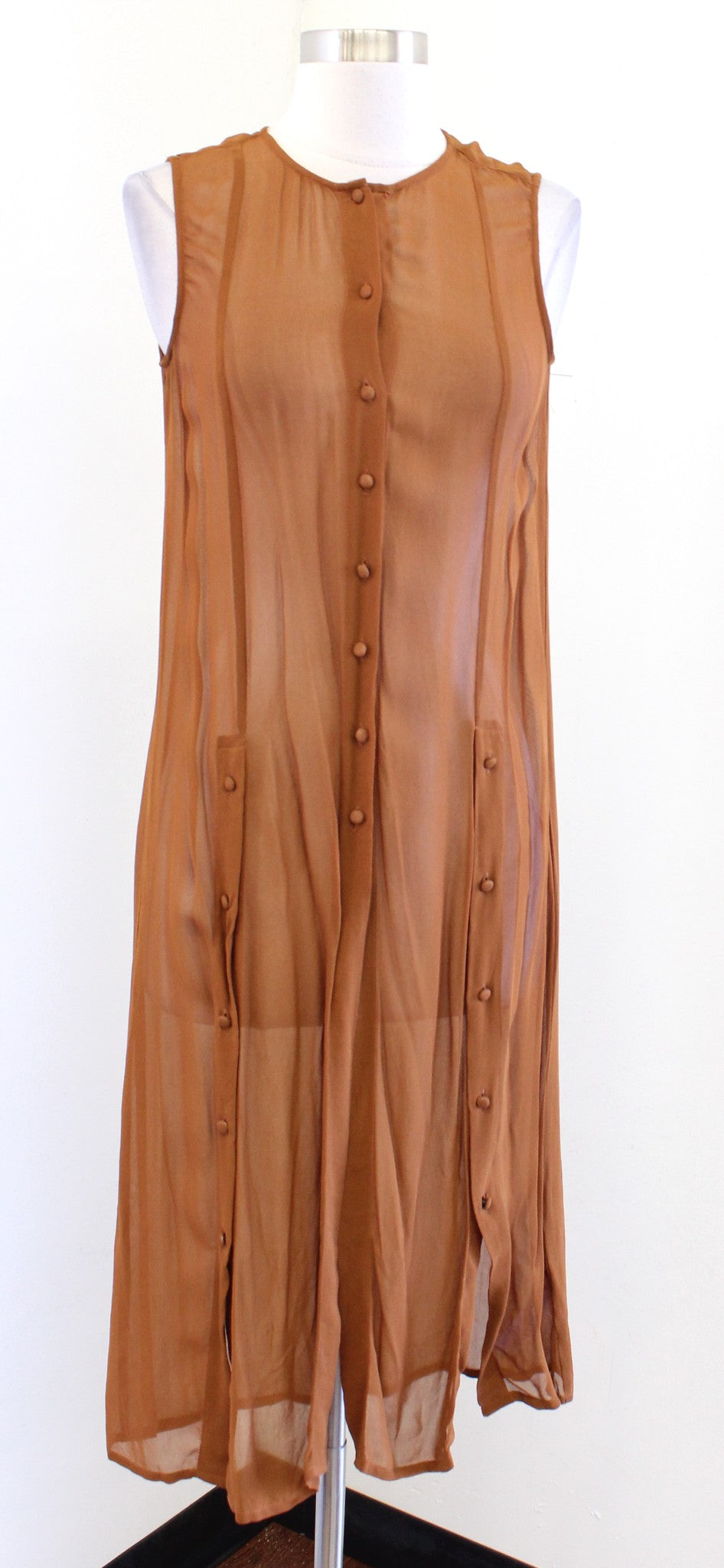 Maeve Anthropologie Meriwether Sheer Button Front Duster Tunic Top Blouse Size 0 Sleeveless