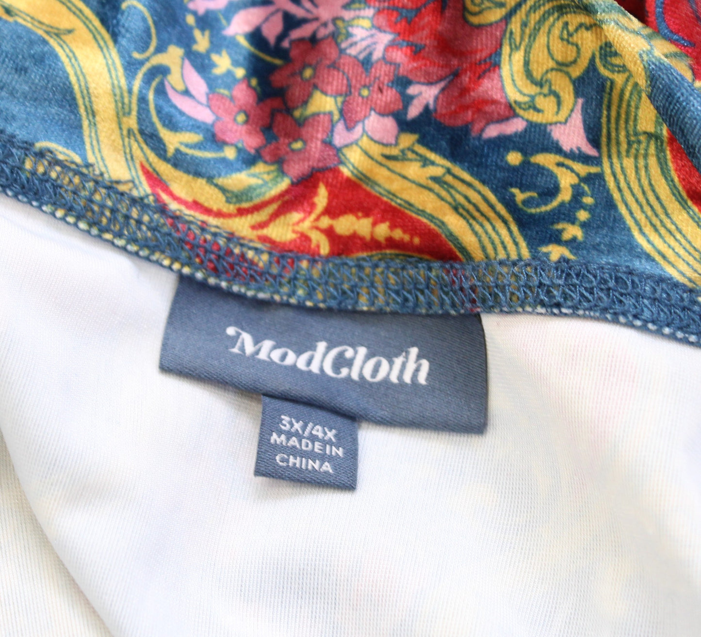 Modcloth Blue Yellow Geometric Print Velvet Open Kimono Style Cardigan 3X / 4X
