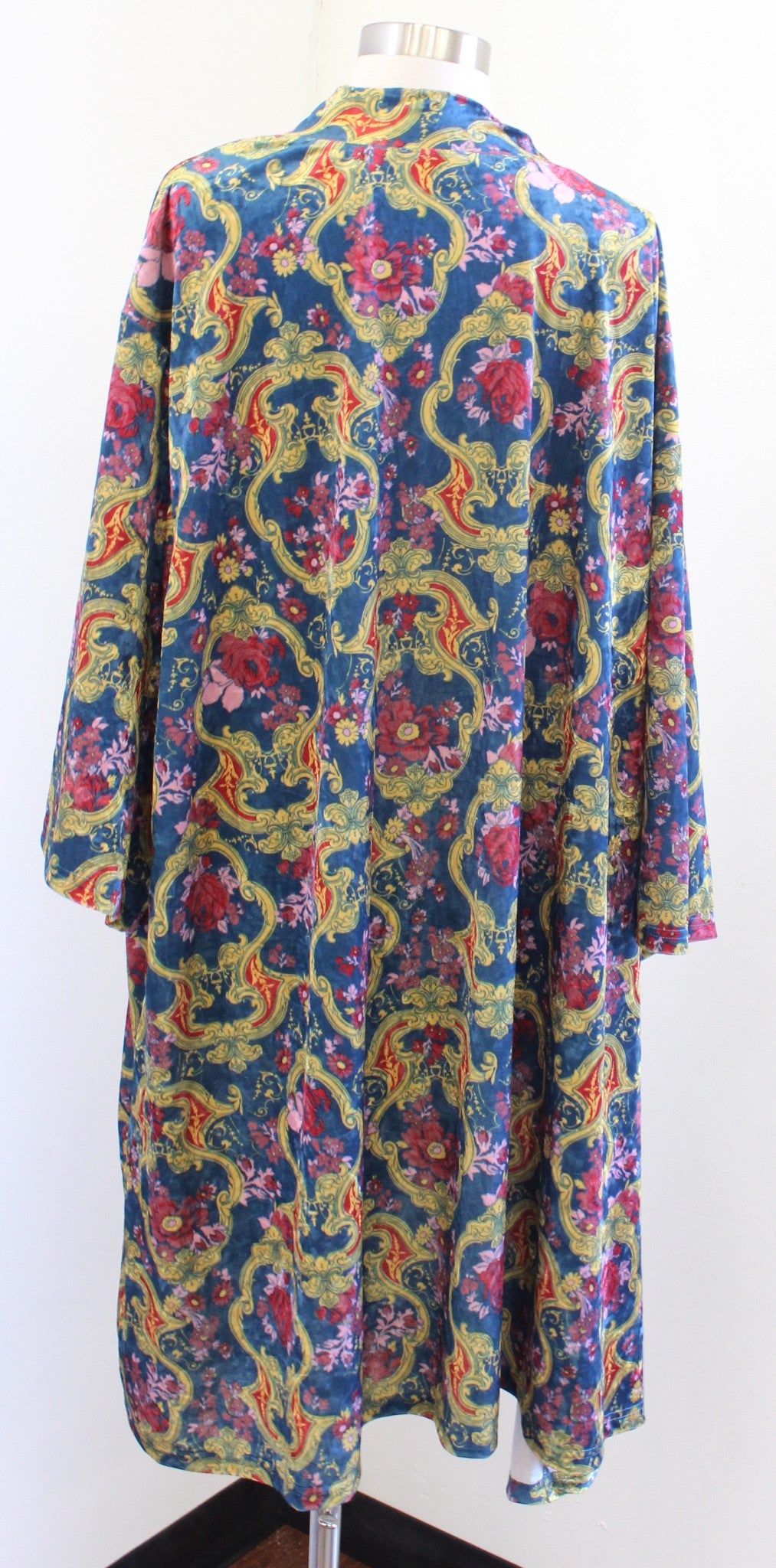 Modcloth Blue Yellow Geometric Print Velvet Open Kimono Style Cardigan 3X / 4X