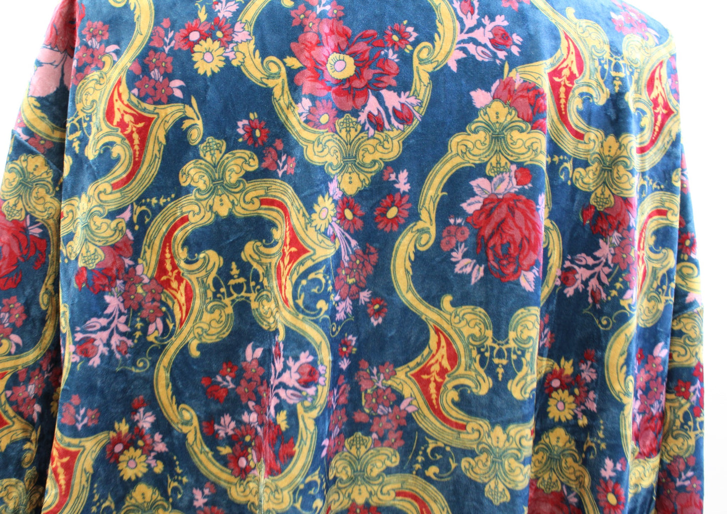 Modcloth Blue Yellow Geometric Print Velvet Open Kimono Style Cardigan 3X / 4X