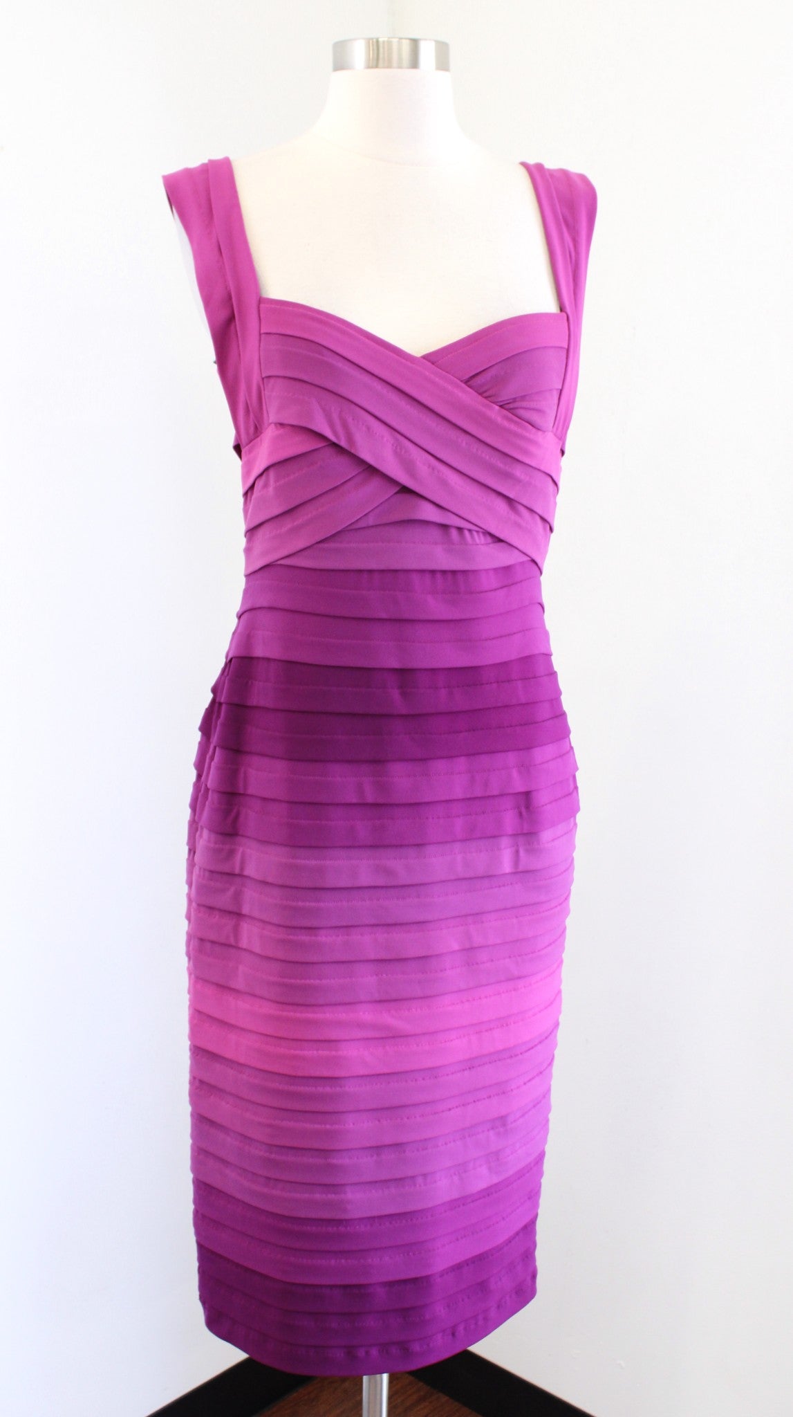 Tadashi Collection Pink Purple Ombre Hued Tiered Cocktail Evening Dress Size S