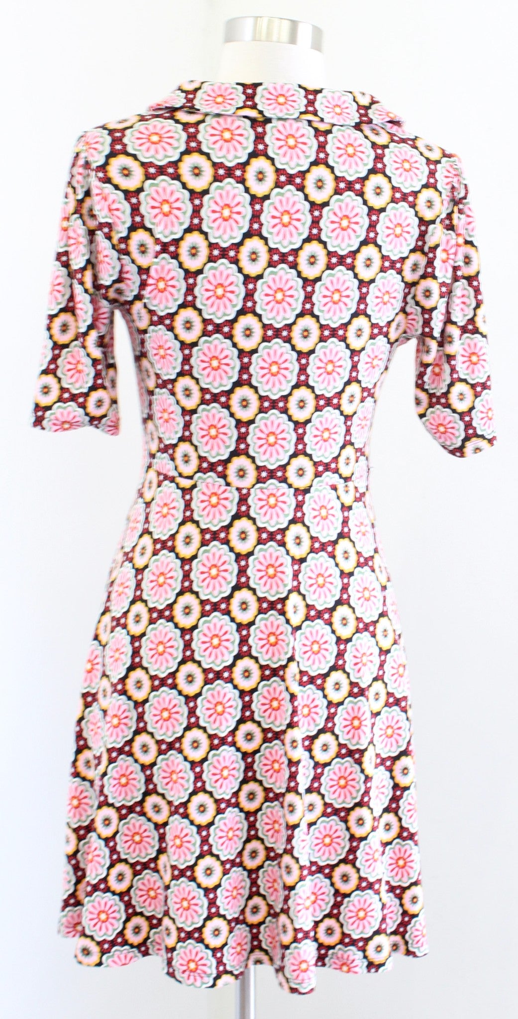 Boden Geometric Floral Print Fixed Wrap Jersey Dress Size US 6P A Line Flared