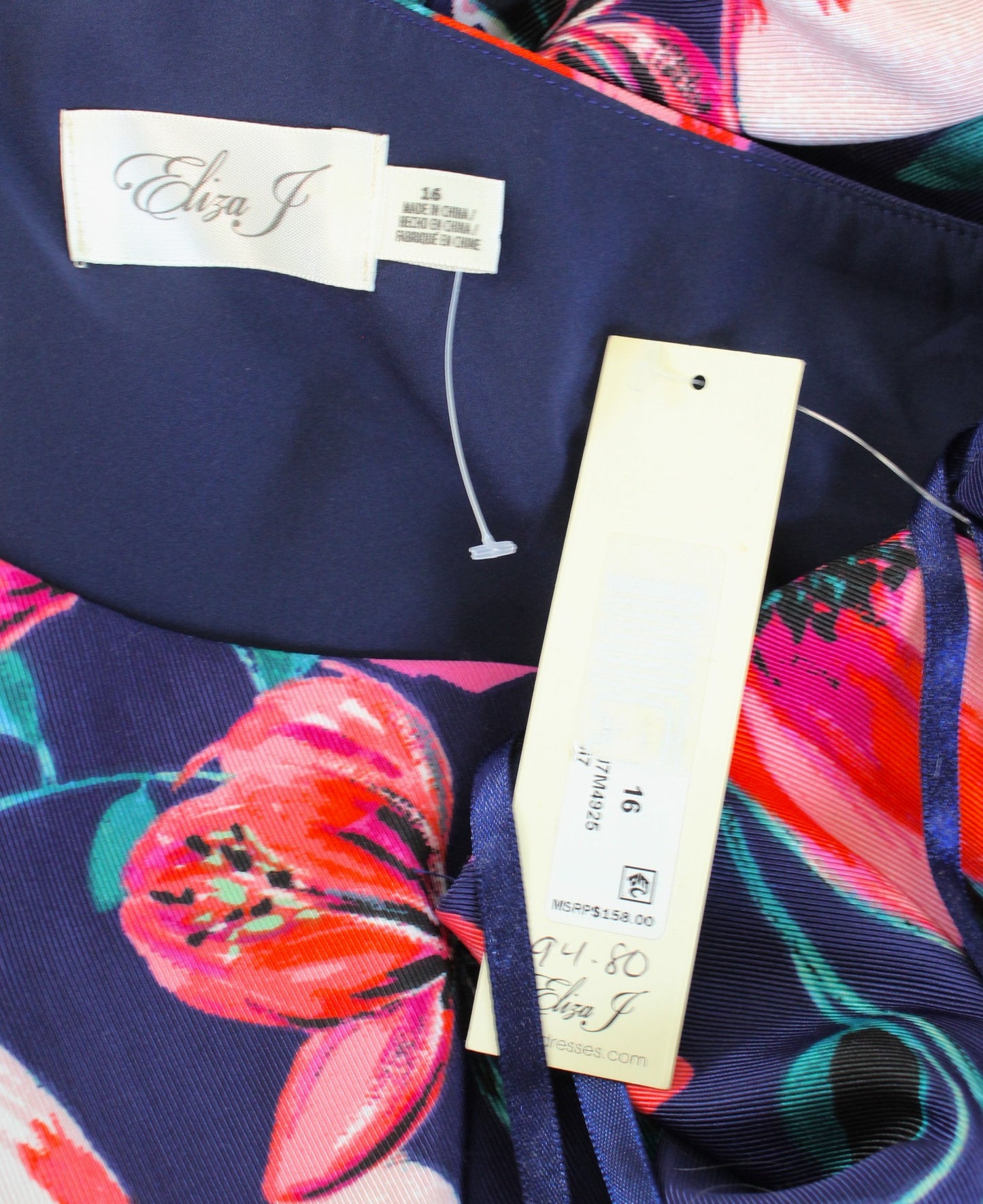 NWT Eliza J Navy Blue Floral One Shoulder Sheath Dress Size 16 Cocktail Party