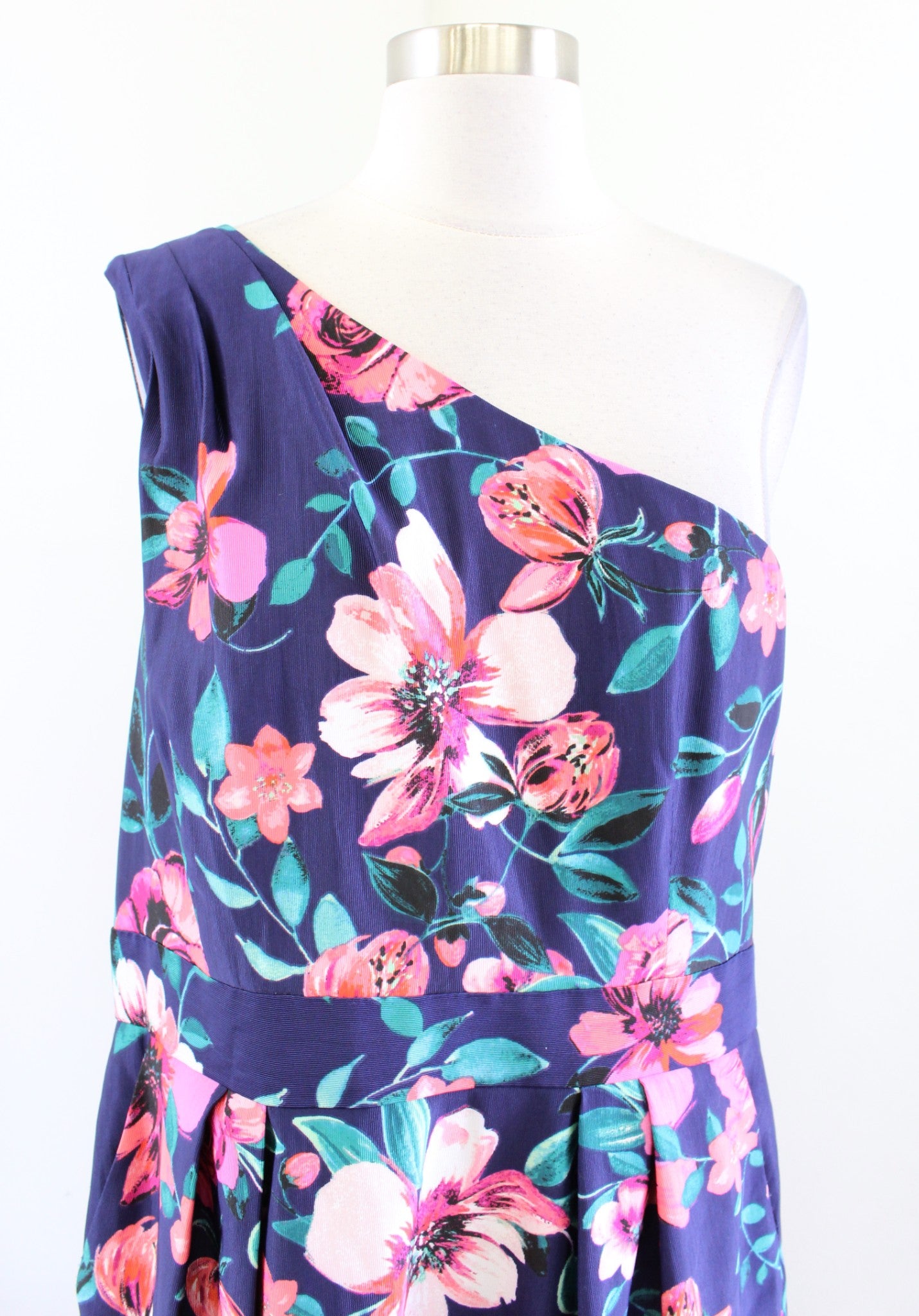 NWT Eliza J Navy Blue Floral One Shoulder Sheath Dress Size 16 Cocktail Party