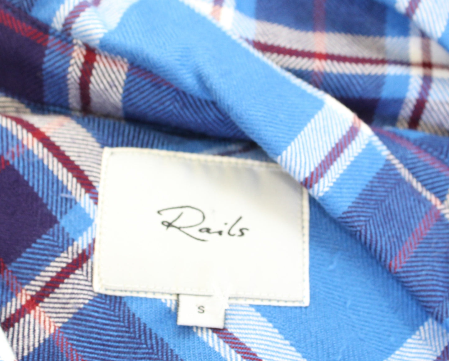 Rails Womens Britt Blue Plaid Short Sleeve Button Front Shirt Blouse Size S