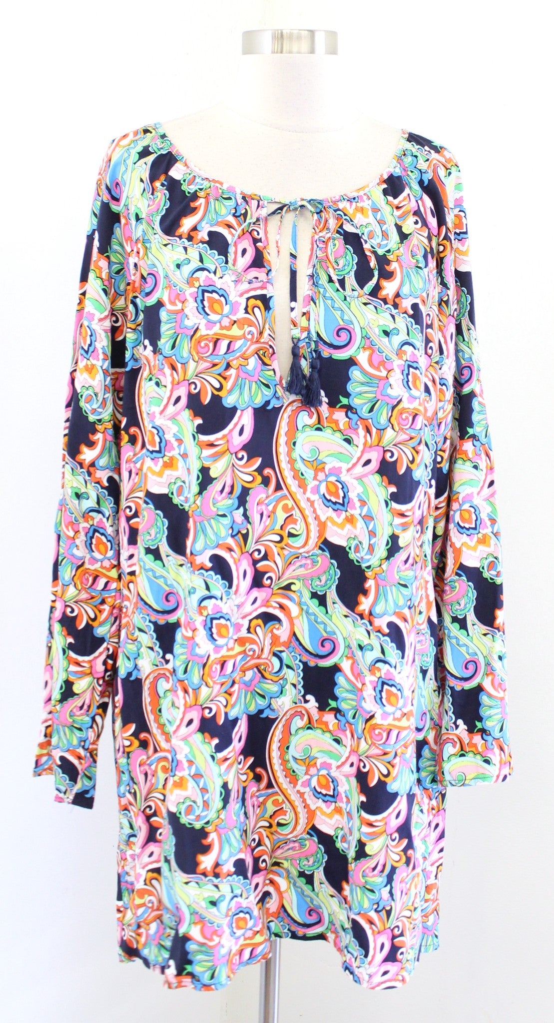 Tommy Bahama Navy Blue Colorful Paisley Print Mini Dress Swim Cover Up Size M