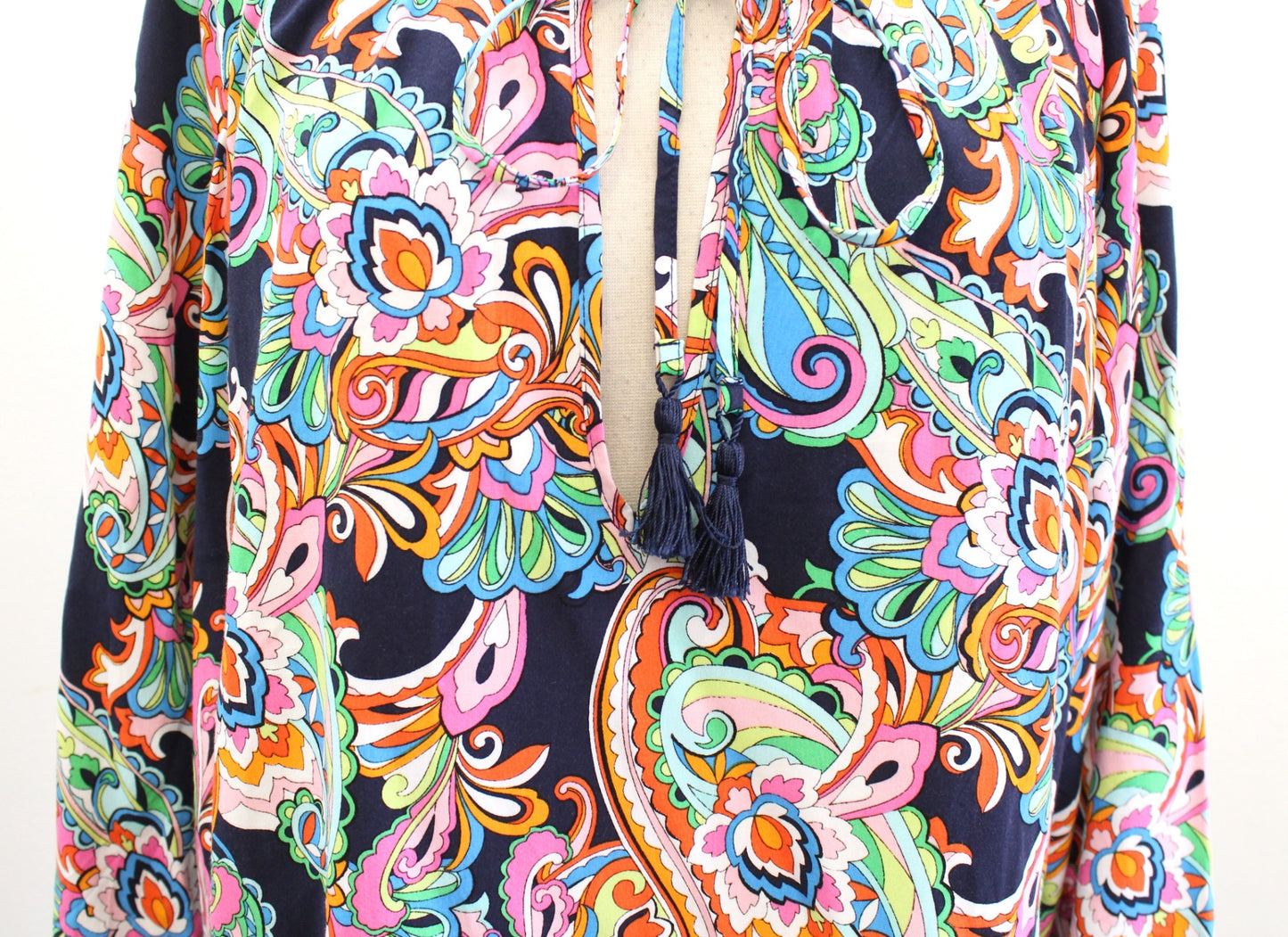 Tommy Bahama Navy Blue Colorful Paisley Print Mini Dress Swim Cover Up Size M