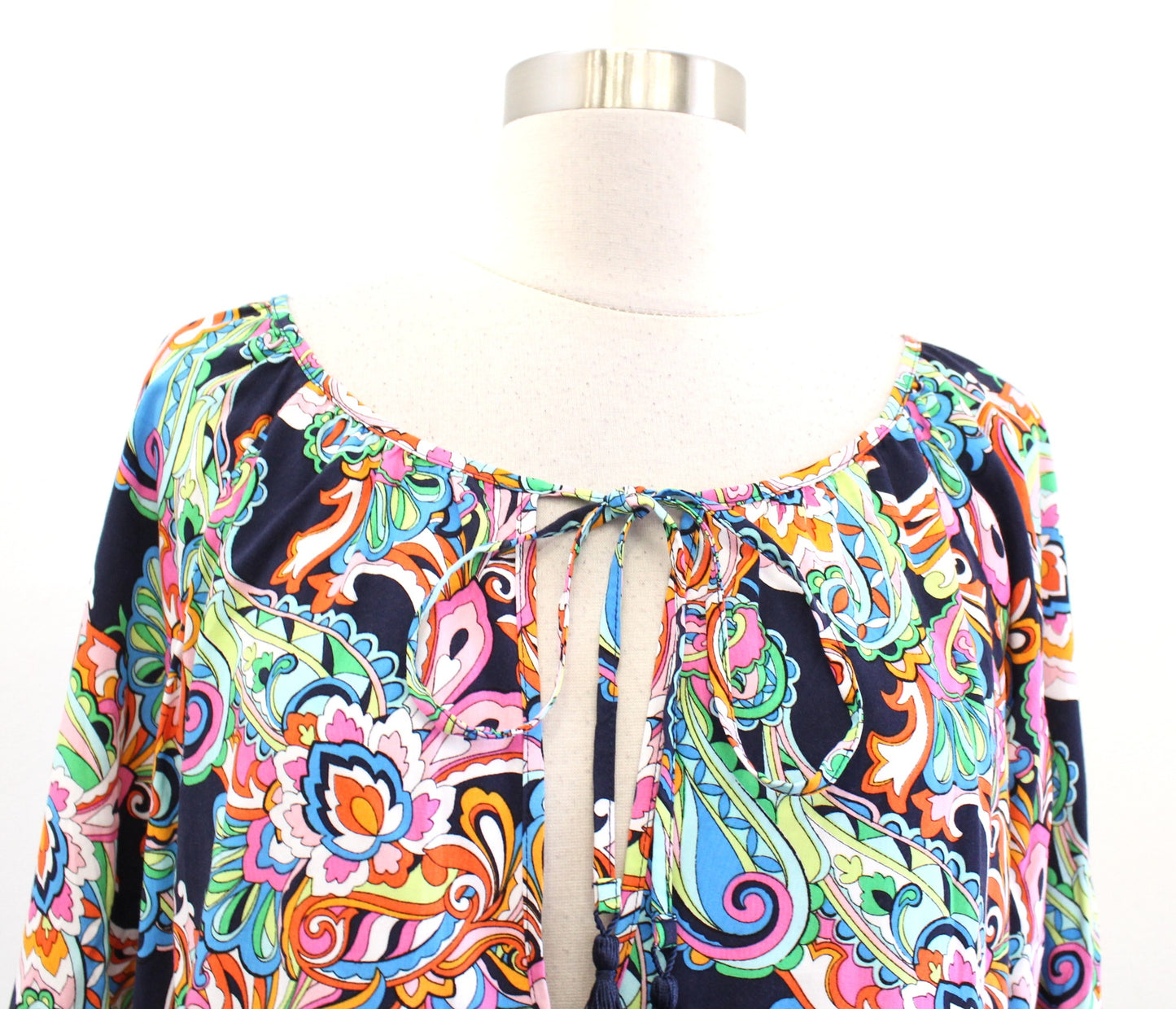 Tommy Bahama Navy Blue Colorful Paisley Print Mini Dress Swim Cover Up Size M