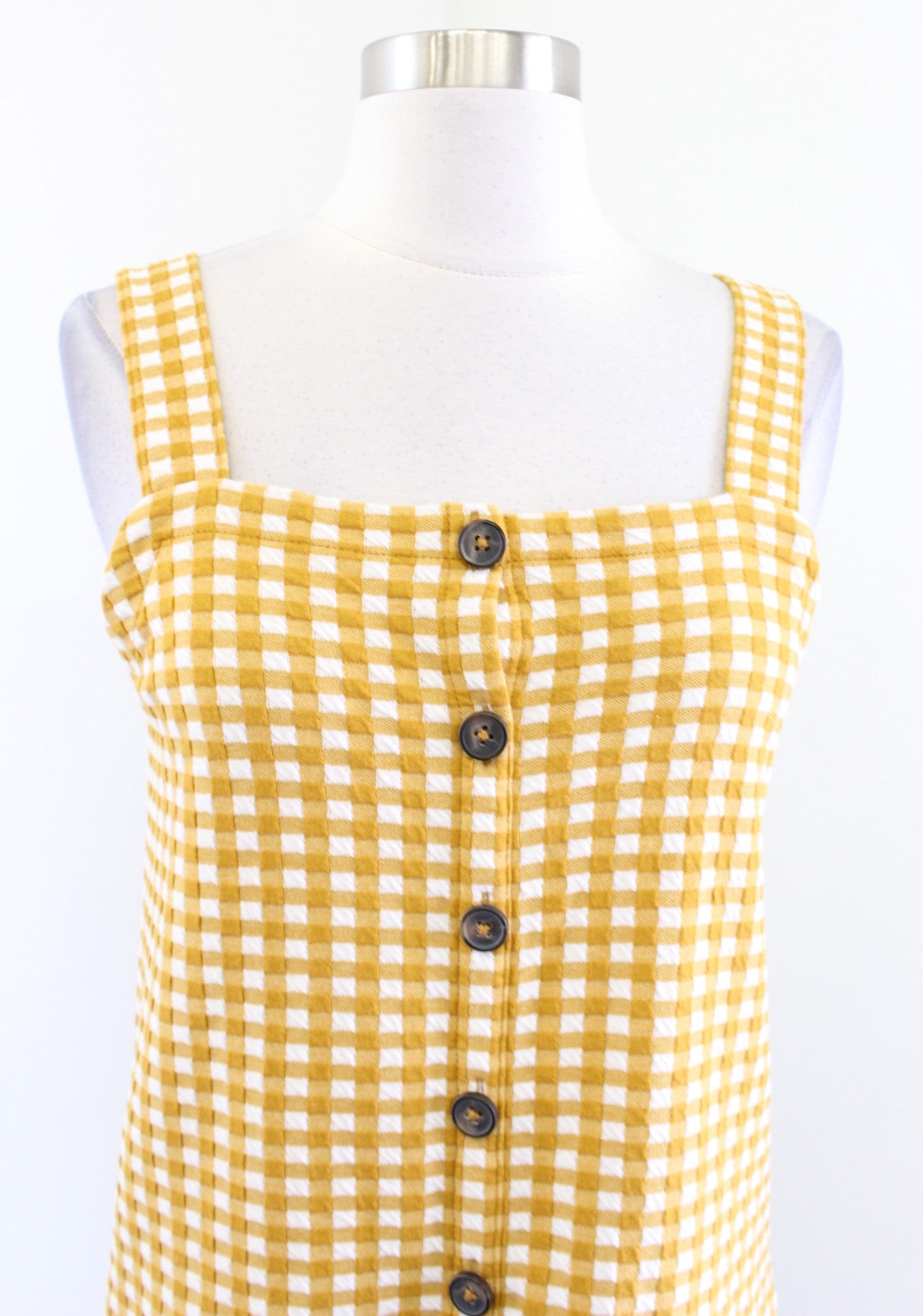 Madewell Yellow White Jacquard Button Front Mini Dress Size XS Gingham Summer