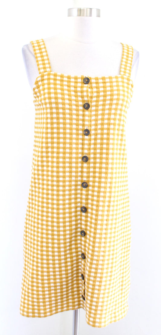 Madewell Yellow White Jacquard Button Front Mini Dress Size XS Gingham Summer