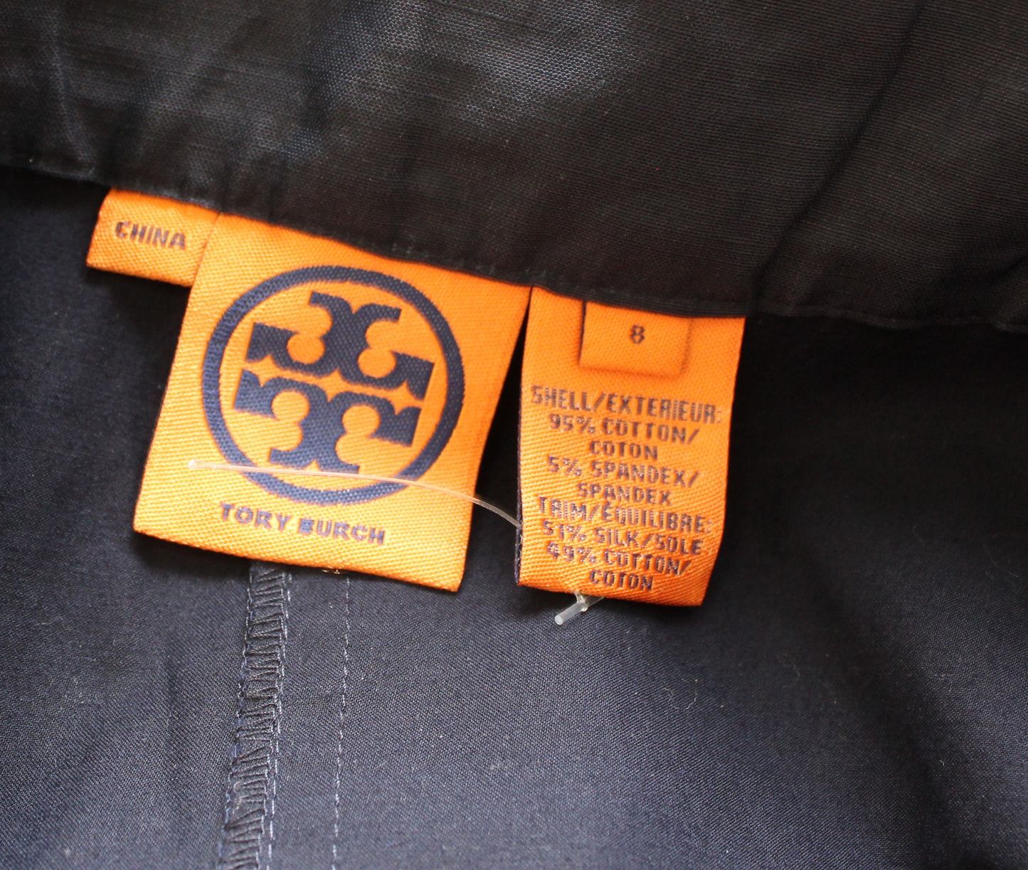 Tory Burch Womens Solid Navy Blue Gold Logo Button Front Pencil Skirt Size 8