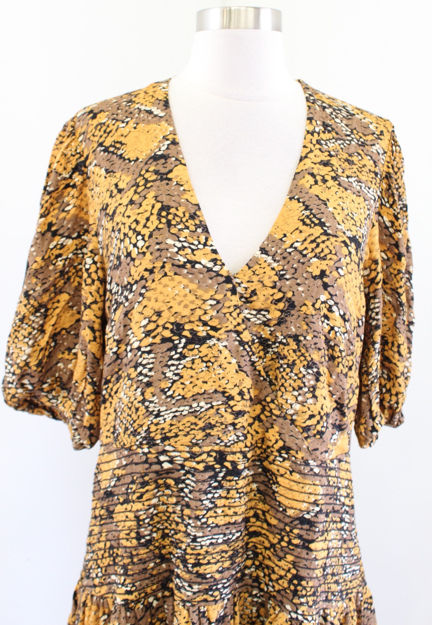 AFRM Revolve Camilla Snakeskin Print A Line Mini Dress Size XL Tiered V Neck