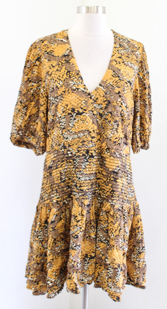 AFRM Revolve Camilla Snakeskin Print A Line Mini Dress Size XL Tiered V Neck