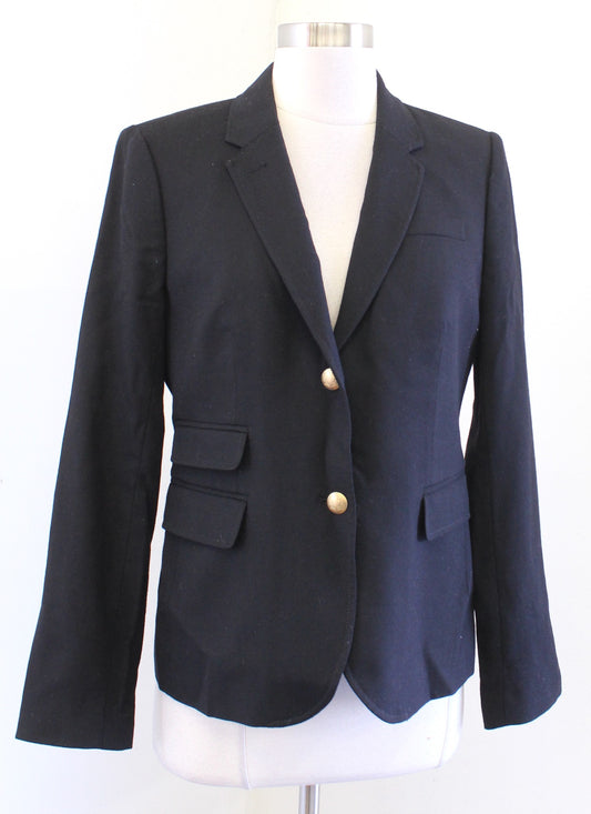 J Crew Womens Solid Black Wool Blend Schoolboy Blazer Suit Jacket Size 8