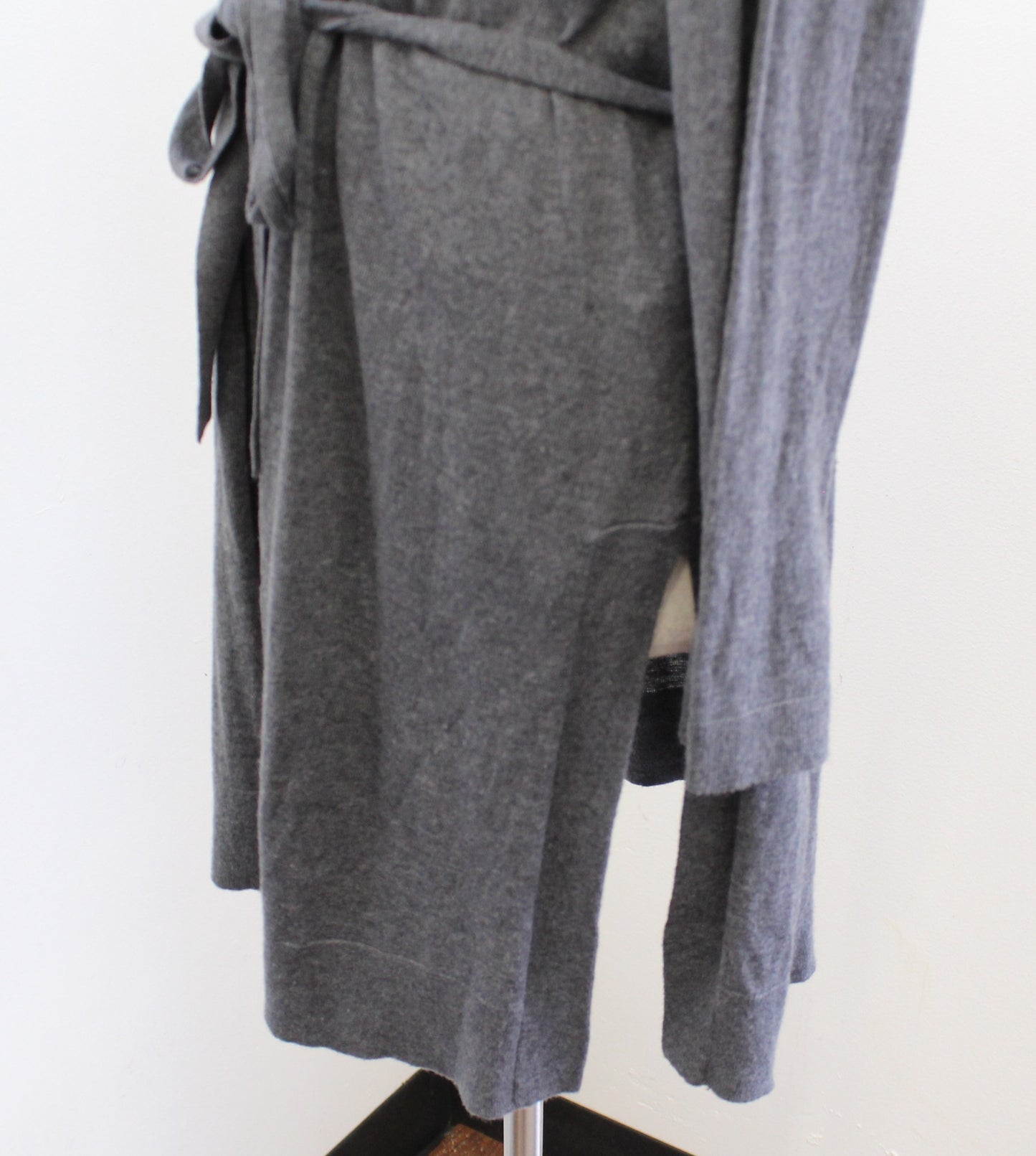 Eileen Fisher Charcoal Gray Tie Waist Belted Cardigan Sweater Size S Tencel Silk