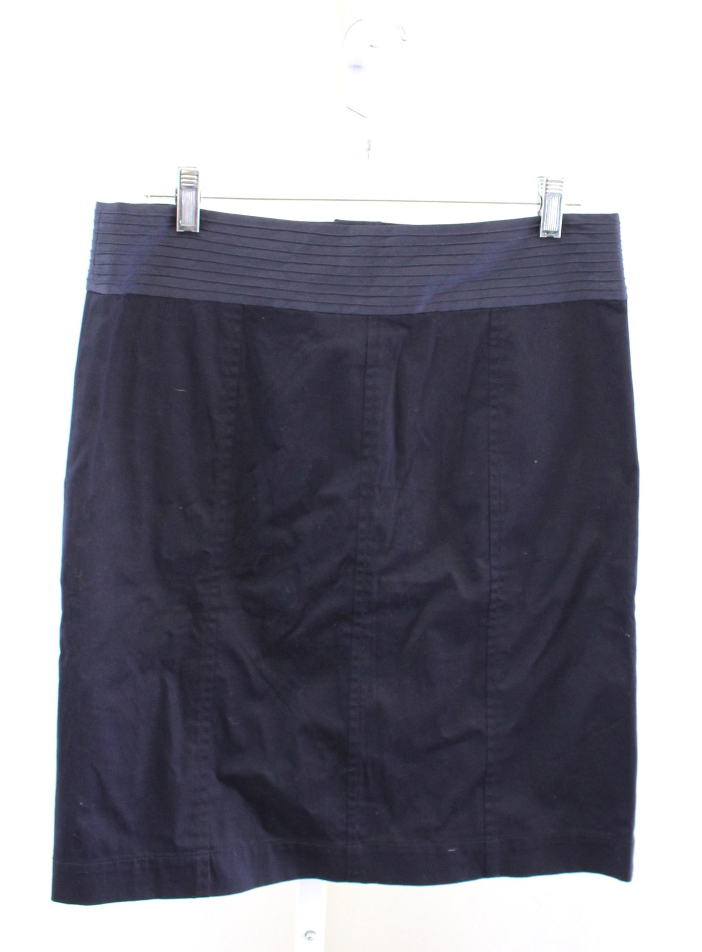 Tory Burch Womens Solid Navy Blue Gold Logo Button Front Pencil Skirt Size 8