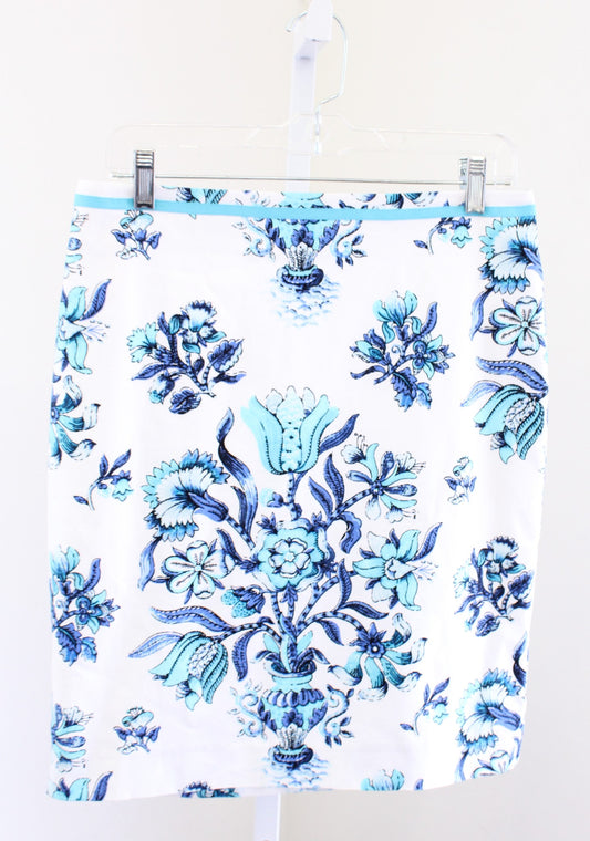 NWT Talbots Womens Blue White Floral Vase Print Pencil Skirt Size 10P