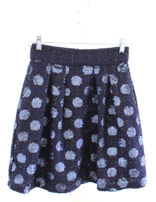 Eva Franco Anthropologie Navy Blue Sequin Polka Dot Tweed Skirt Size 2 A Line