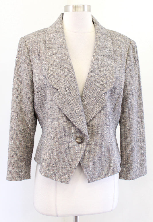 St John Couture Womens Taupe Brown Gray Multi Color Tweed Blazer Jacket Size 10